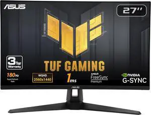 ASUS TUF Gaming 27" QHD 2K 1440P 180Hz IPS AMD FreeSync Premium & G-SYNC Compatible 1ms Built-in Speakers Gaming Computer Monitor with Swivel & Tilt Stand VG27AQ3A