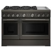 KitchenAid 48" 6.3 Cu. Ft. Double Oven 6-Burner Freestanding Dual Fuel Air Fry Range (KFDD948SBE) - Black Ore