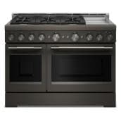 KitchenAid 48" 6.3 Cu. Ft. True Convection 6-Burner Dual Fuel Air Fry Range w/ Electric Griddle (KFGD948SBE) - Black Ore
