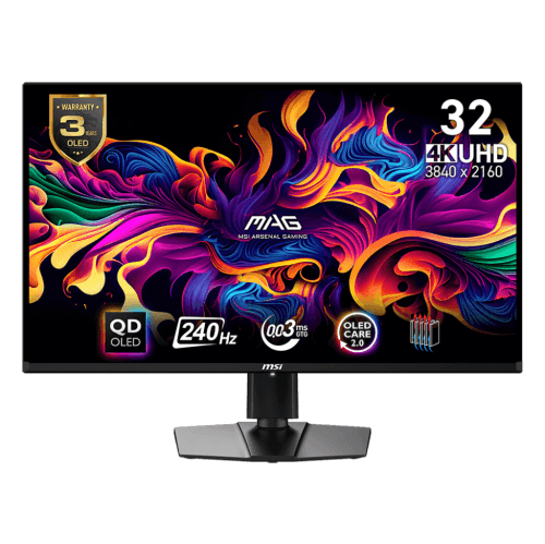 MSI 32" 4K UHD 240Hz 0.03ms 16:9 QD-OLED Tilt Swivel Height Pivot Adjustment Flat Gaming Monitor, MAG 321UPX QD-OLED