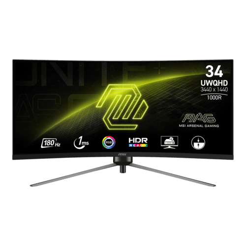 MSI 34" UWQHD 180Hz 1ms 21:9 VA Tilt Swivel Height Adjustment Curved 1000R Gaming Monitor, MAG 345CQR