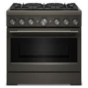KitchenAid 36" 5.1 Cu. Ft. True Convection 6-Burner Freestanding Dual Fuel Air Fry Range (KFDS936SBE) - Black Ore