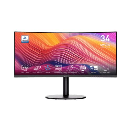 MSI 34" 3440 x 1440(UWQHD) 120Hz, 1800R Curved Height Adjustable Monitor, Adaptive-Sync, HDMI, DP, USB Type-C 98W Power Delivery, VESA, 1ms - Black (Modern MD342CQP)