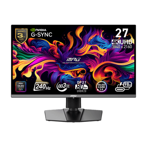 MSI 27" 3840 x 2160 (UHD) 240Hz 0.03ms (GTG) QD-OLED Gaming Monitor DP 2.1, Tilt Swivel Height Pivot adjustable (MPG 272URX QD-OLED)