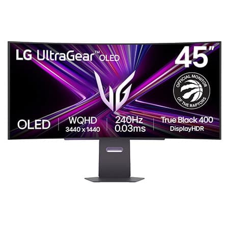LG UltraGear™ 45-inch OLED 240Hz WQHD Curved Gaming Monitor | 0.03ms (GtG), DisplayHDR True Black 400, USB-C (PD 65W) & HDMI 2.1