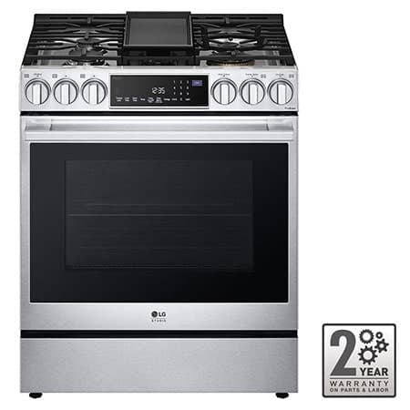LG STUDIO 30" Gas 6.3 cu ft. Range | Probake Convection, Air Sous-Vide, Air Fry, SelfClean, EasyClean®& Smart, Stainless, Slide-in